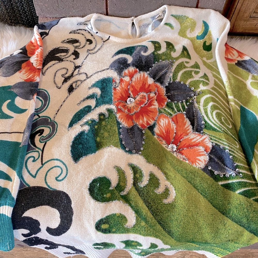Vintage ‘Cudun’ Wave and Floral Sweater
